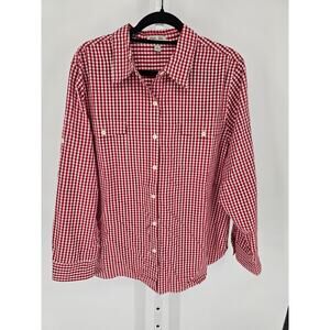 Per Se Womens Sz 2X Long Sleeve Button Up Shirt Red Gingham